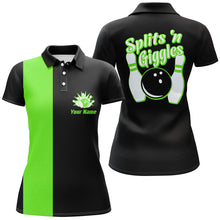Load image into Gallery viewer, Splits'n Giggles Bowling polo, 1/4 zip Shirt For Women Personalized Black Green retro bowling Jersey NQS8488
