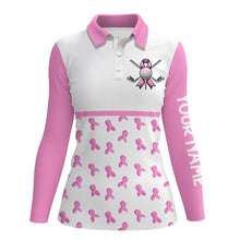 Load image into Gallery viewer, Pink ribbon pattern Women Golf Polo Shirt custom breast cancer awareness month shirt women golf outfit NQS8492