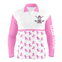 Load image into Gallery viewer, Pink ribbons pattern Mens golf polo shirts custom breast cancer awareness month shirts men golf outfit NQS8492