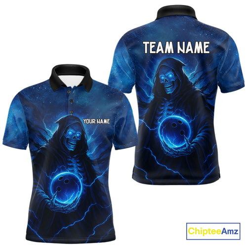Blue Thunder Lightning Skull Reaper Bowling Shirts For Men Custom Team Bowling Jerseys For Bowlers NQS10679