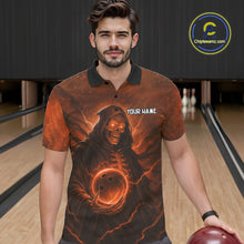 Load image into Gallery viewer, Orange Thunder Lightning Skull Reaper Bowling Shirts For Men Custom Halloween Team Bowling Jerseys NQS10680