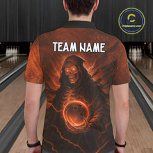 Load image into Gallery viewer, Orange Thunder Lightning Skull Reaper Bowling Shirts For Men Custom Halloween Team Bowling Jerseys NQS10680