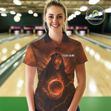 Load image into Gallery viewer, Orange Thunder Lightning Skull Reaper Bowling Shirts For Women Custom Halloween Team Bowling Jerseys NQS10680
