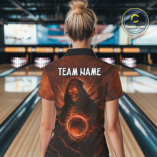 Load image into Gallery viewer, Orange Thunder Lightning Skull Reaper Bowling Shirts For Women Custom Halloween Team Bowling Jerseys NQS10680