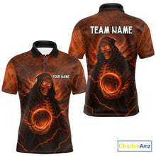 Load image into Gallery viewer, Orange Thunder Lightning Skull Reaper Bowling Shirts For Men Custom Halloween Team Bowling Jerseys NQS10680