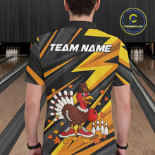 Load image into Gallery viewer, Custom Funny Turkey Bowling Shirts For Men, Black and Yellow Camo Thanksgiving Bowling Shirt Team NQS10683
