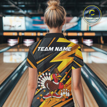 Load image into Gallery viewer, Custom Funny Turkey Bowling Shirts For Women, Black and Yellow Camo Thanksgiving Bowling Shirt Team NQS10683
