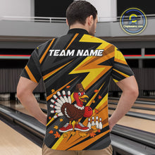Load image into Gallery viewer, Custom Funny Turkey Bowling Shirts For Men, Black and Yellow Camo Thanksgiving Bowling Shirt Team NQS10683