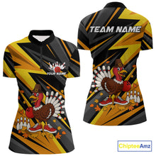 Load image into Gallery viewer, Custom Funny Turkey Bowling Shirts For Women, Black and Yellow Camo Thanksgiving Bowling Shirt Team NQS10683