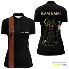 Load image into Gallery viewer, Custom retro bowling shirts Black and Orange Funny Cat Bowling jersey for Women Team Bowling Outfit NQS11073