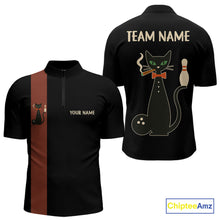 Load image into Gallery viewer, Custom retro bowling shirts Black and Orange Funny Cat Bowling jersey for men Team Bowling Outfit NQS11073