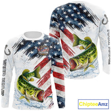 Load image into Gallery viewer, Custom 250 freedom anniversary US Flag Largemouth Bass fishing shirts patriotic Bass fishing jerseys NQS11481
