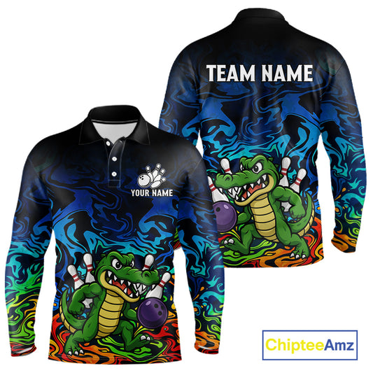 Colorful Funny Alligator Bowling Shirts for Men Custom Bowling Team Jersey, Gift For Bowlers NQS11755