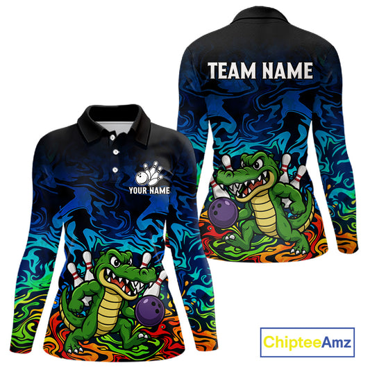 Colorful Funny Alligator Bowling Shirts for Women Custom Bowling Team Jersey, Gift For Bowlers NQS11755