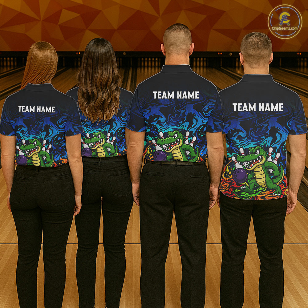 Colorful Funny Alligator Bowling Shirts for Women Custom Bowling Team Jersey, Gift For Bowlers NQS11755