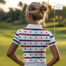 Load image into Gallery viewer, Red, White and Blue stars pattern Women golf polo shirts Custom patriotic ladies golf attire NQS9980