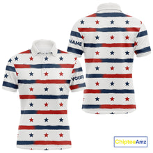 Load image into Gallery viewer, Red, White and Blue stars pattern Men golf polo shirts Custom patriotic golf attire for mens NQS9980