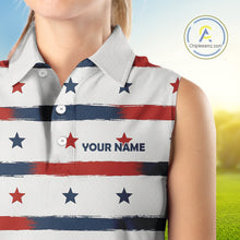 Load image into Gallery viewer, Red, White and Blue stars pattern Women sleeveless golf polo shirt Custom patriotic ladies golf attire NQS9980
