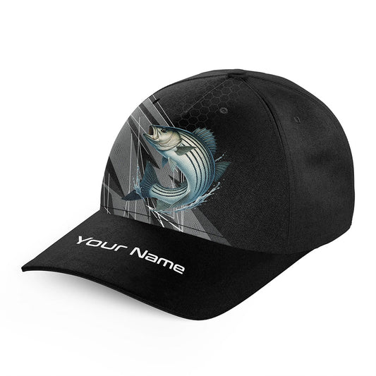 Personalized Black camo Striped Bass Fishing baseball cap, Striper fishing hats for men, women NQS10144