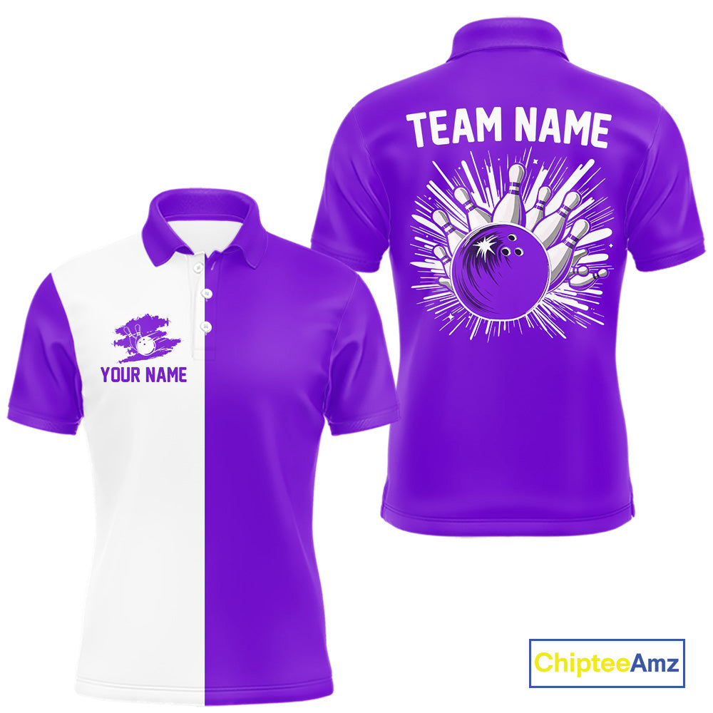 Purple and white Retro Bowling shirts For Men Custom team bowling jerseys gift for Bowlers NQS10145