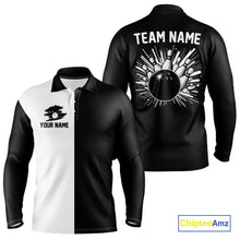 Load image into Gallery viewer, Black and white Retro Bowling shirts For Men Custom team bowling jerseys gift for Bowlers NQS10146