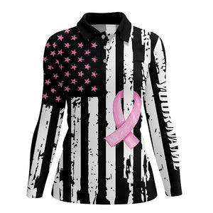 Pink ribbon American Flag patriotic Women golf polo shirts custom Breast Cancer awareness golf shirts NQS8284