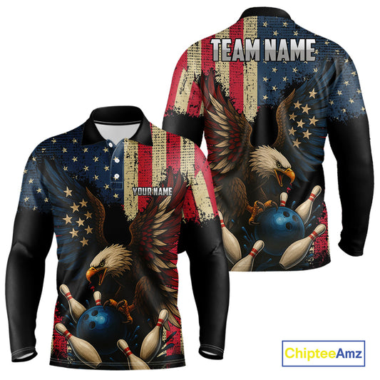 Vintage American Flag Eagle Bowling Shirt For Mens Custom Patriotic Retro Team bowling jerseys NQS10475