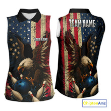 Load image into Gallery viewer, Vintage American Flag Eagle Bowling Sleeveless Polo Shirt Custom Patriotic Retro Team bowling jerseys NQS10475