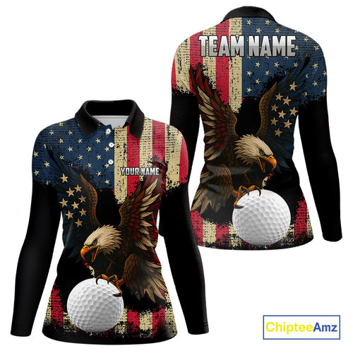 Vintage American Flag Eagle Women Golf Polo Shirt Custom Patriotic Retro Team golf attire for ladies NQS10476