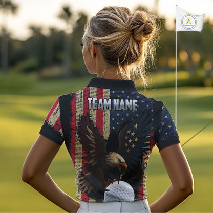 Vintage American Flag Eagle Women Golf Polo Shirt Custom Patriotic Retro Team golf attire for ladies NQS10476