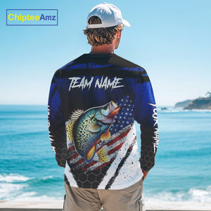 Crappie fishing American Flag Custom patriotic long sleeve team Crappie fishing shirts | Blue NQS10685