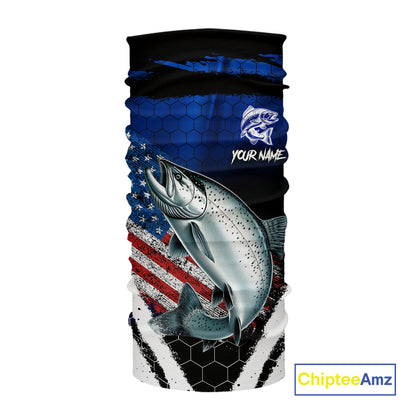 Salmon fishing American Flag Custom patriotic long sleeve team Salmon fishing shirts | Blue NQS10687