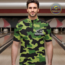 Load image into Gallery viewer, Bowling Polo, Quarter Zip shirts For Men Custom bowling ball and pins Green camo Bowling Team Jersey NQS10890