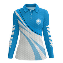 Load image into Gallery viewer, Blue and white Women Golf Polo Shirts Custom ladies blue golf polo golfer gifts NQS9206