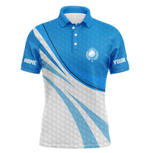 Load image into Gallery viewer, Blue and white Mens Golf Polo Shirts Custom Mens blue golf polo golfer gifts NQS9206