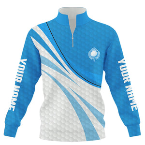 Blue and white Quarter zip golf sweatshirt Custom blue golf sweater golfer gifts NQS9206