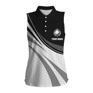 Black and white golf shirt Women sleeveless polo shirt, ladies Black golf polo golfer gifts NQS9207