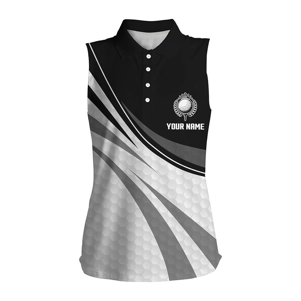 Black and white golf shirt Women sleeveless polo shirt, ladies Black golf polo golfer gifts NQS9207