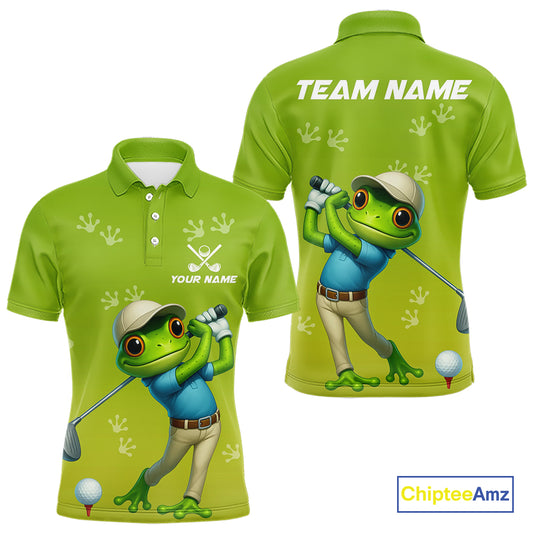 Funny Frog Golf polo shirt for men Custom Green mens golf top, personalized golf gifts NQS11280
