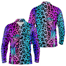 Load image into Gallery viewer, Neon Blue and purple leopard pattern Mens golf polo shirts Custom mens golf tops, unique golf gifts NQS9401