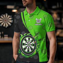 Load image into Gallery viewer, Personalized Black and Green Camo Flame Darts Shirts For Men Custom Green Fire Team Darts Jerseys NQS9565