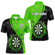 Load image into Gallery viewer, Personalized Black and Green Camo Flame Darts Shirts For Men Custom Green Fire Team Darts Jerseys NQS9565