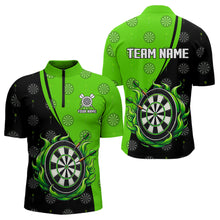 Load image into Gallery viewer, Personalized Black and Green Camo Flame Darts Shirts For Men Custom Green Fire Team Darts Jerseys NQS9565