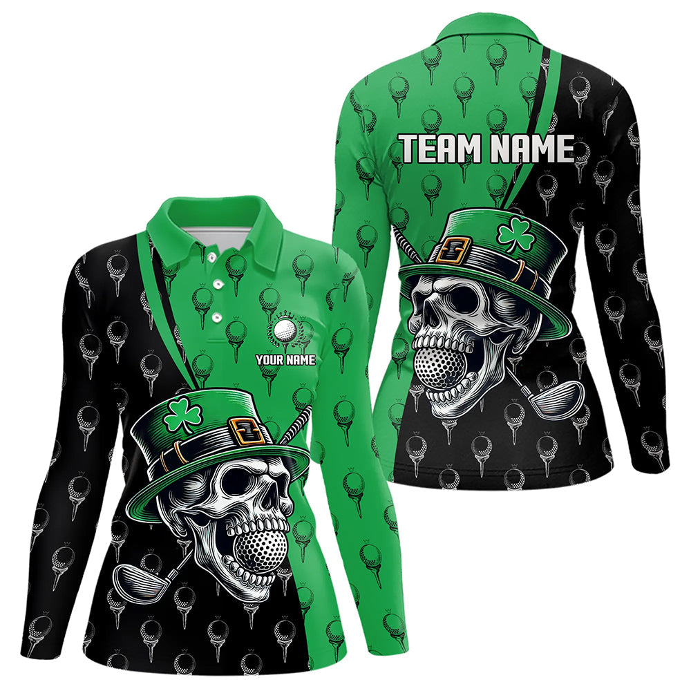 Personalized Black and Green Camo Skull Women golf polo shirts Custom St Patrick Day ladies golf wear NQS9566