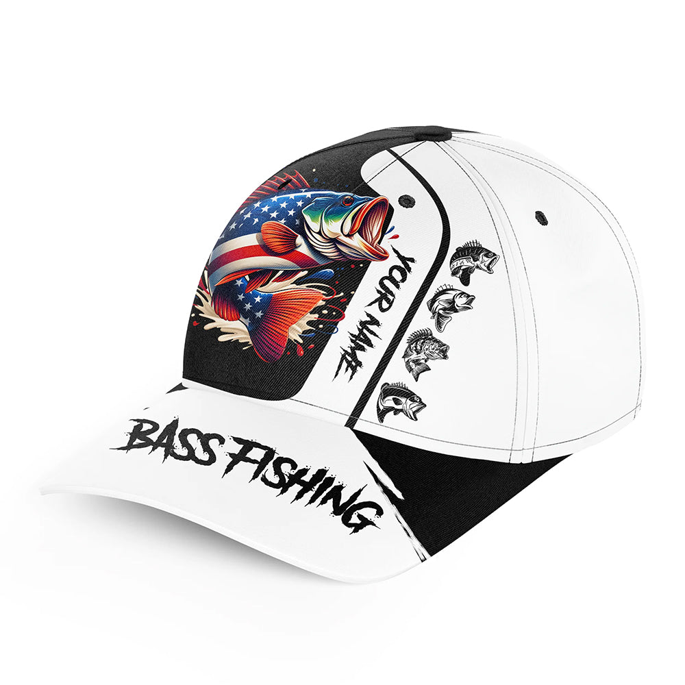 Bass Fishing 3D American Flag patriotic Custom fishing hat Unisex Fishing Baseball Angler hat NQS2229