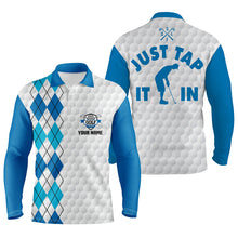 Load image into Gallery viewer, White golf shirt mens custom name Just tap it in blue argyle pattern team mens polo golf shirts NQS6157