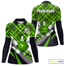 Load image into Gallery viewer, Green Plaid Christmas pattern Bowling shirt For Women Custom Team Bowling Jersey Xmas Gift For Bowler NQS10492