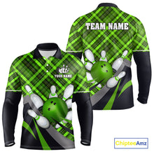 Load image into Gallery viewer, Green Plaid Christmas pattern Bowling shirts For Men Custom Team Bowling Jersey Xmas Gift For Bowlers NQS10492