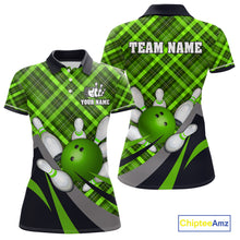 Load image into Gallery viewer, Green Plaid Christmas pattern Bowling shirt For Women Custom Team Bowling Jersey Xmas Gift For Bowler NQS10492