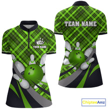 Load image into Gallery viewer, Green Plaid Christmas pattern Bowling shirt For Women Custom Team Bowling Jersey Xmas Gift For Bowler NQS10492